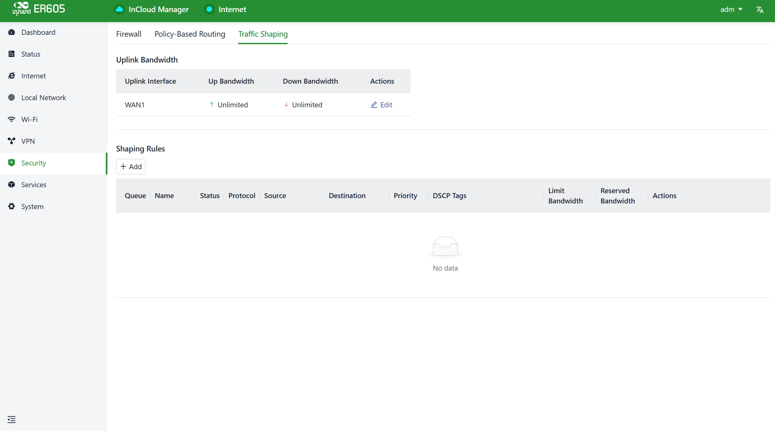 Traffic Shaping Interface