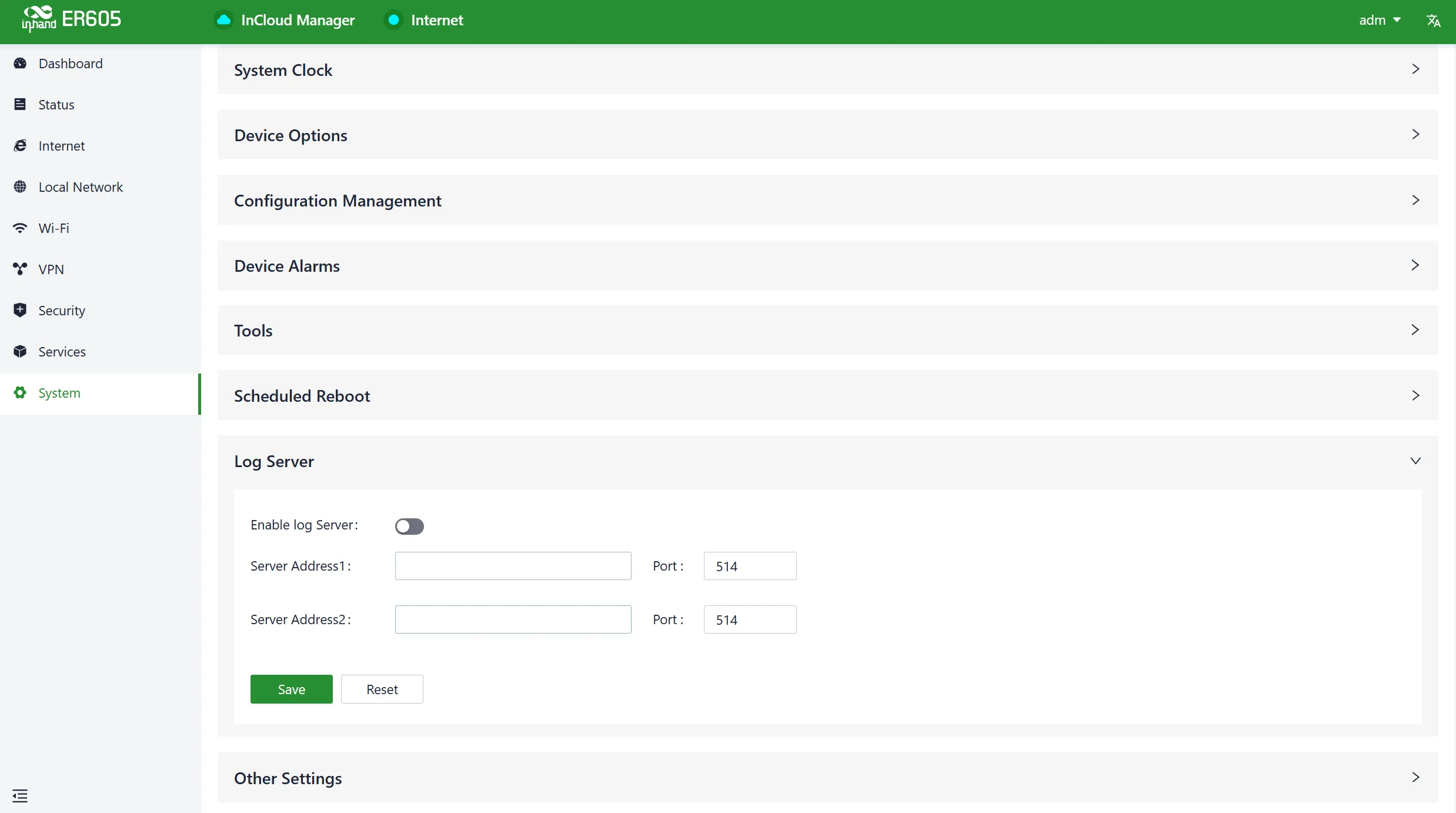 Log Server Settings