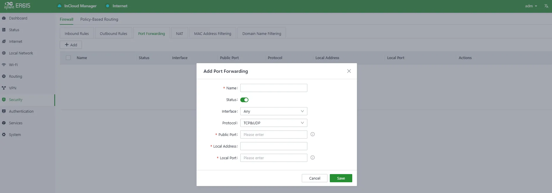 Add a Port Forwarding Rule