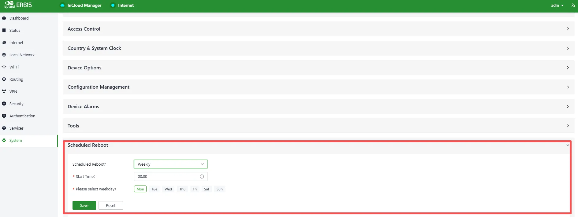 Scheduled Reboot Settings
