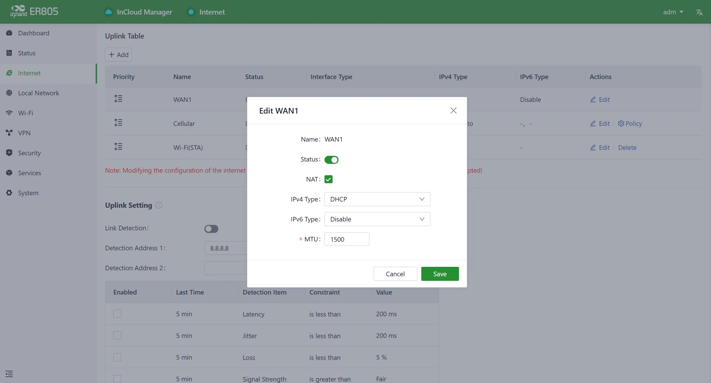 Edit WAN1 Interface