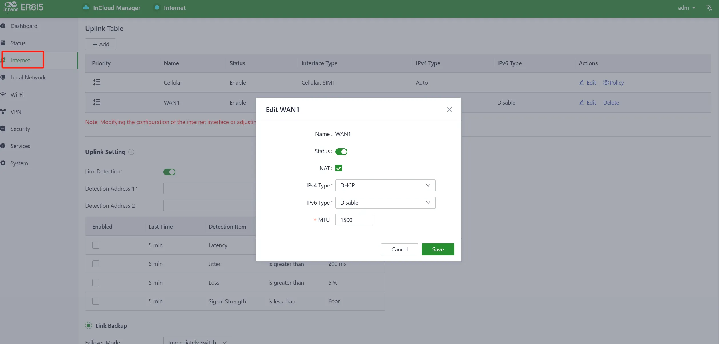 Edit the WAN1 Interface
