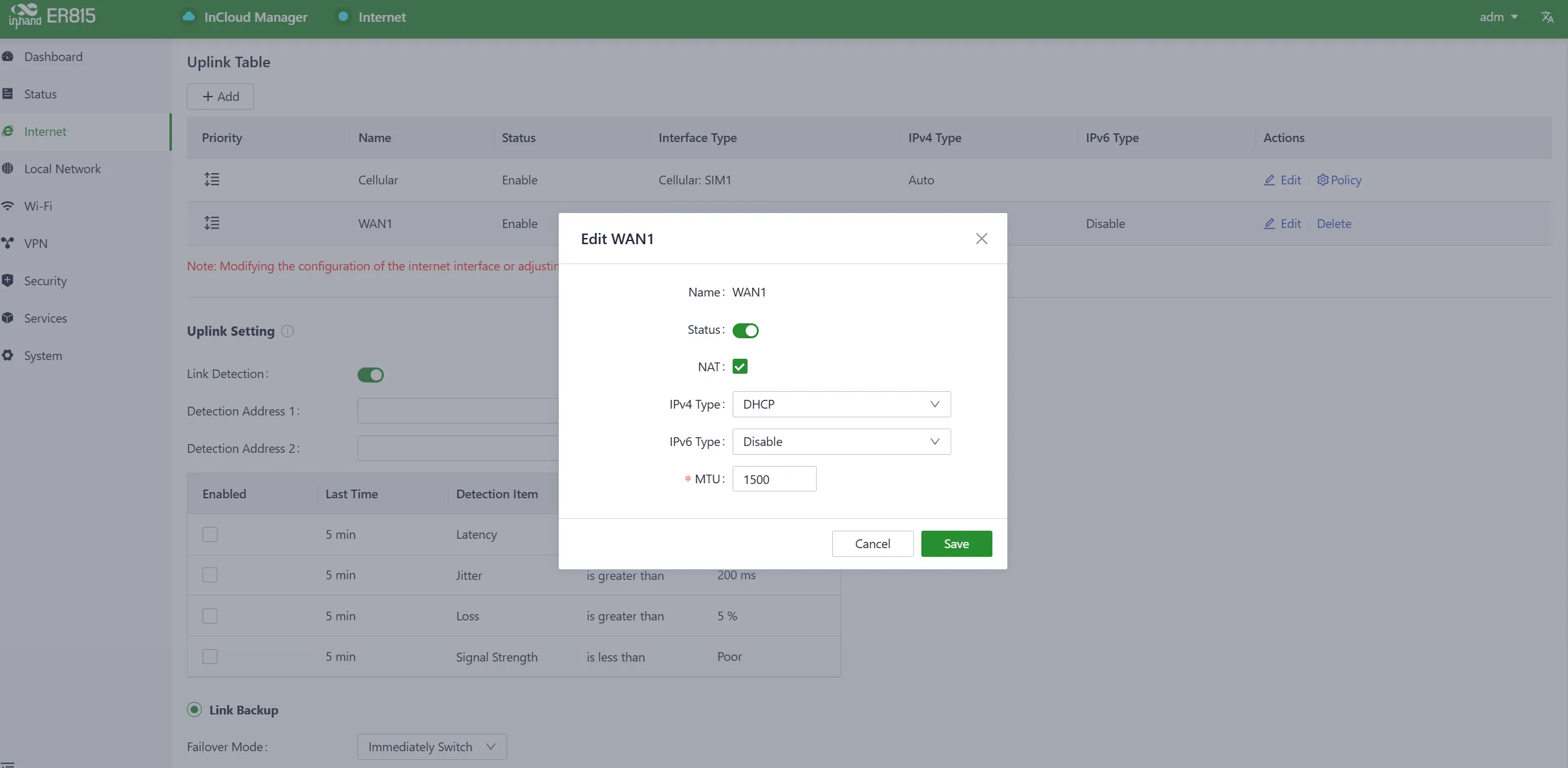 Edit the WAN1 Interface