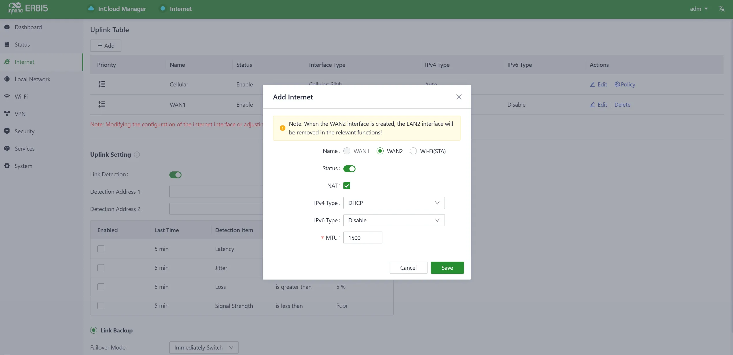 Add WAN2 Interface
