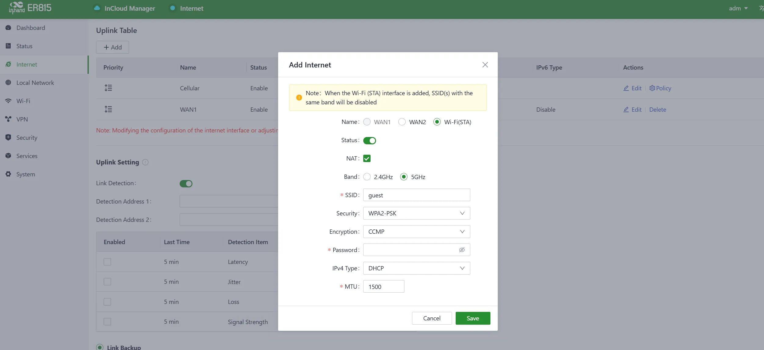 Add Wi-Fi (STA) Interface