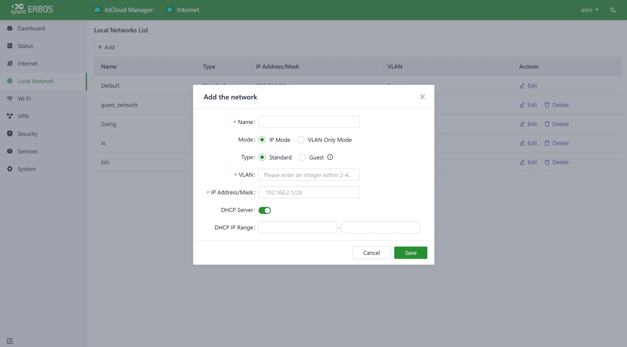 Add/Edit the Local Network