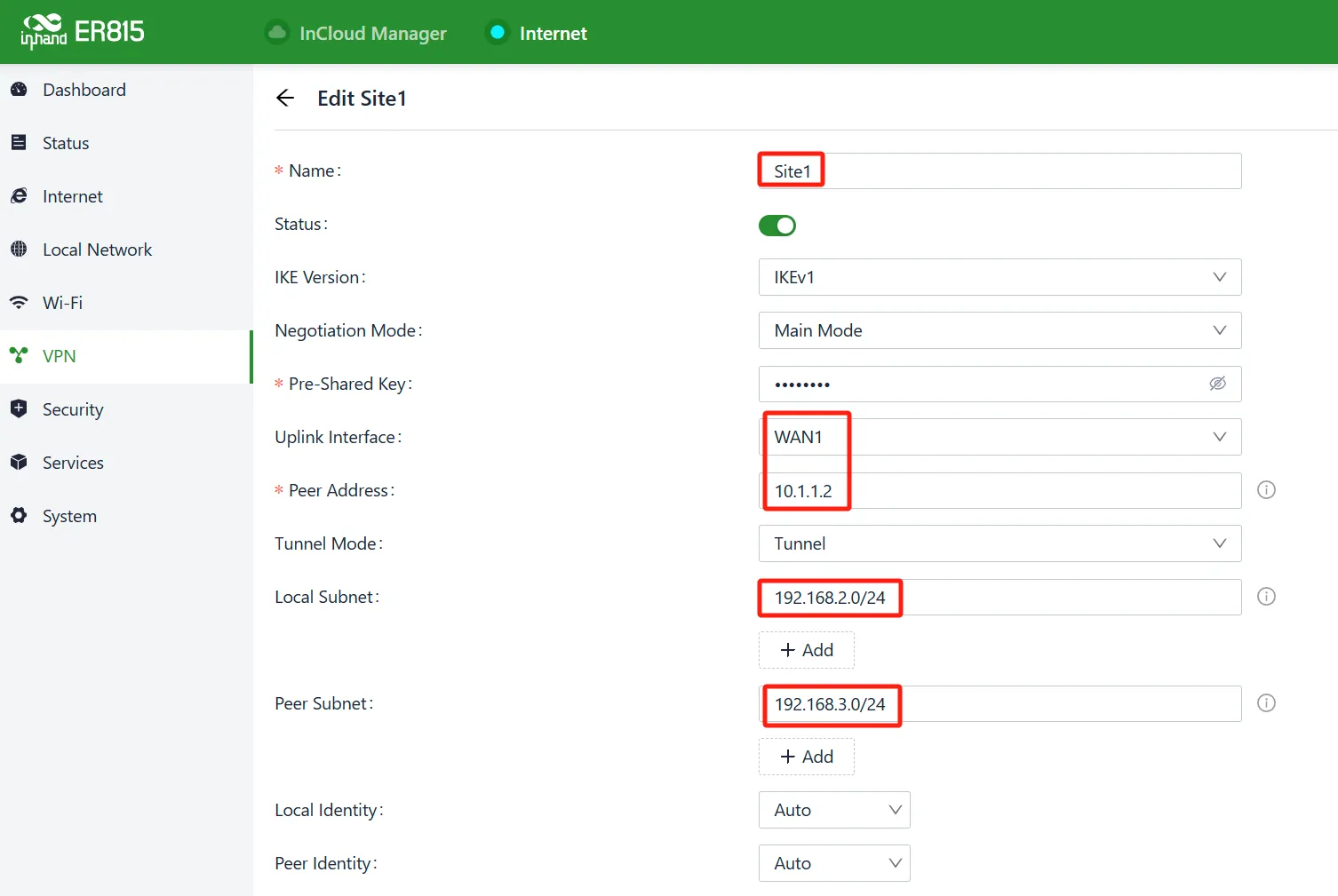 Site1 IPSec Configuration