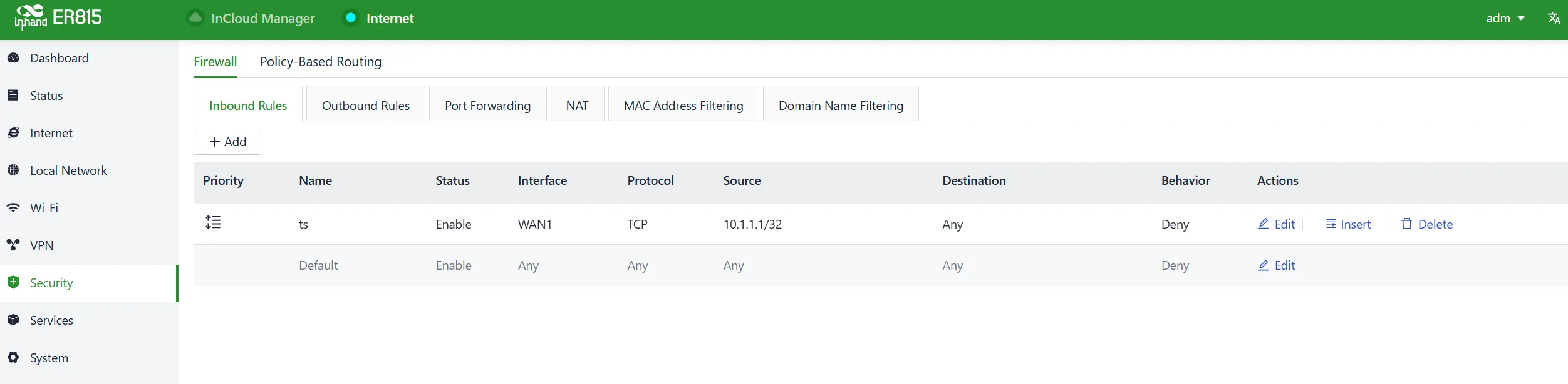 Firewall Function Entry