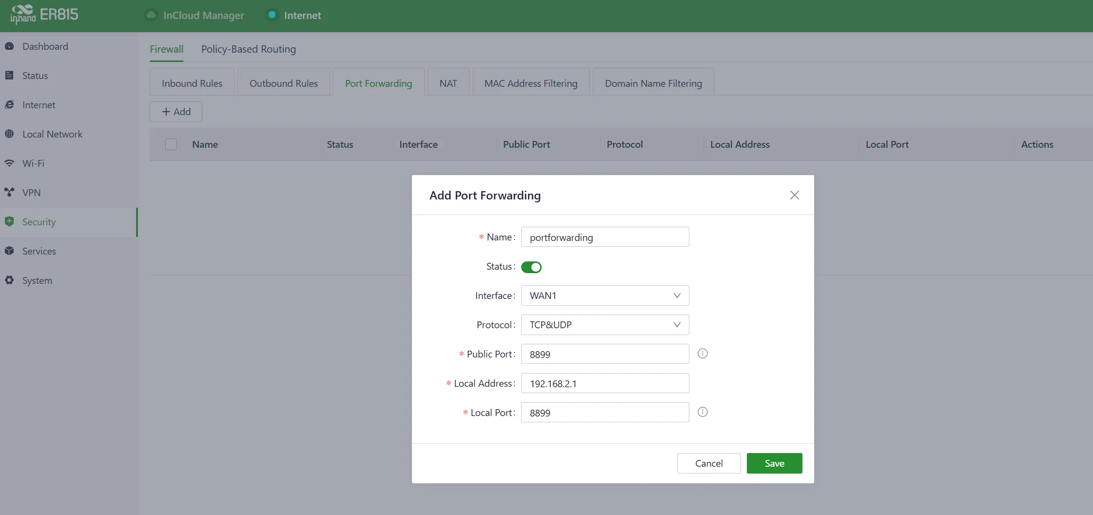 Add a Port Forwarding Rule