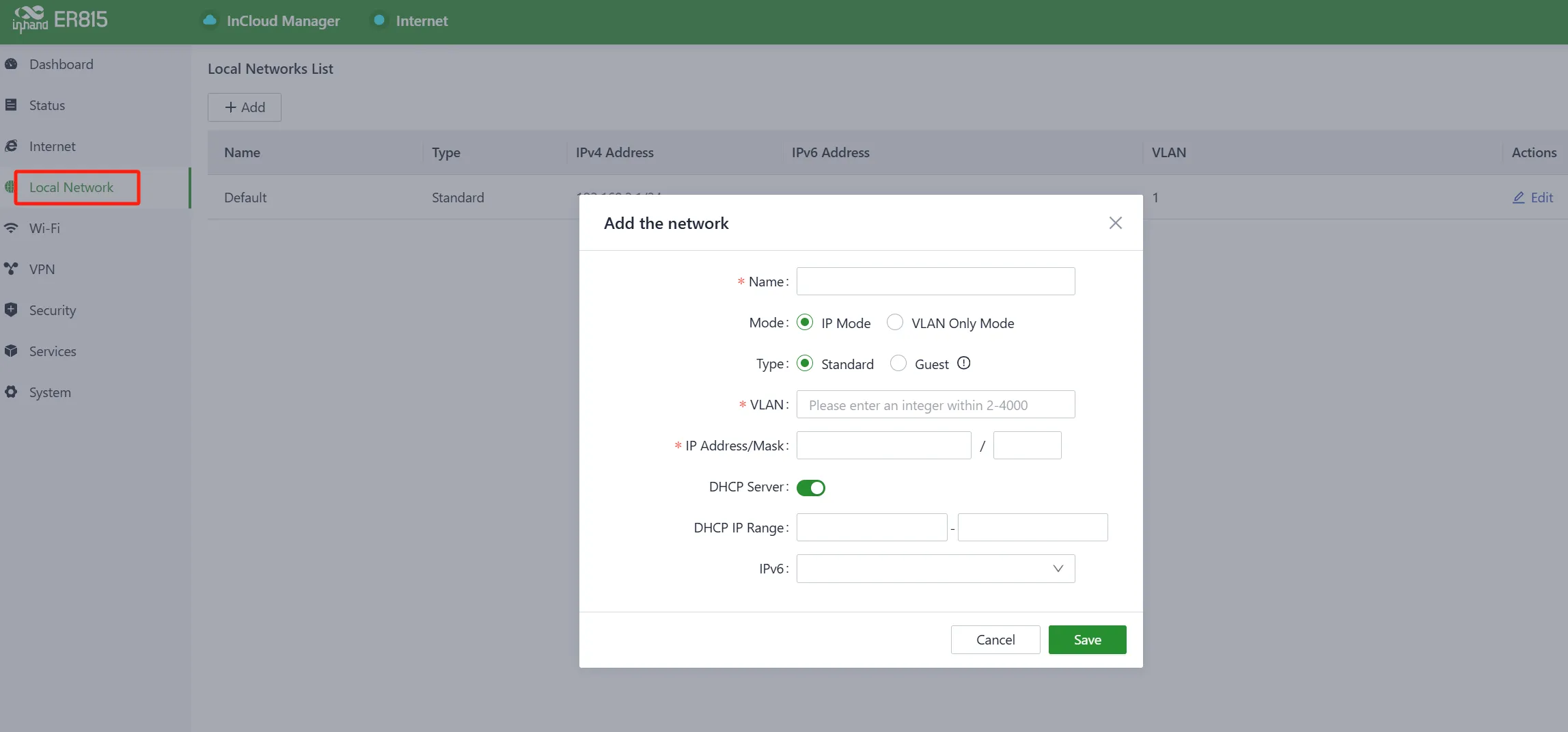 Add/Edit Hub/Spoke Local Network