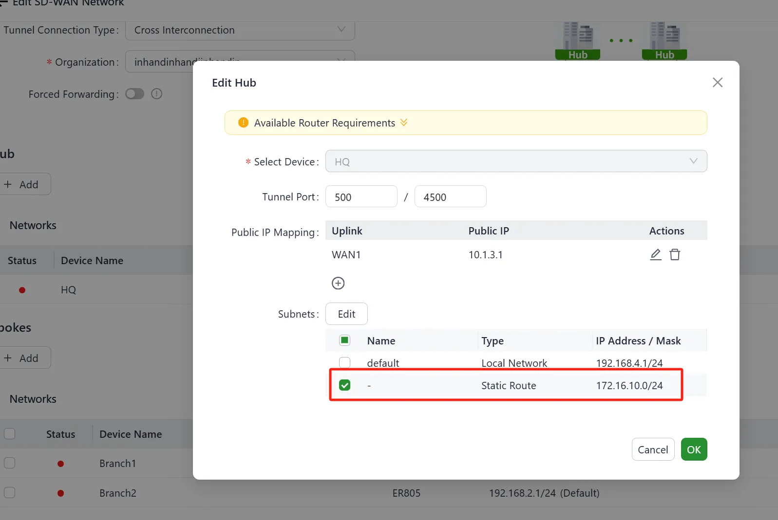 Apply to Selected Subnets