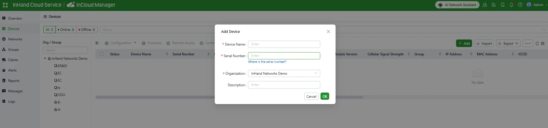 Add Device to InCloud Manager Platform