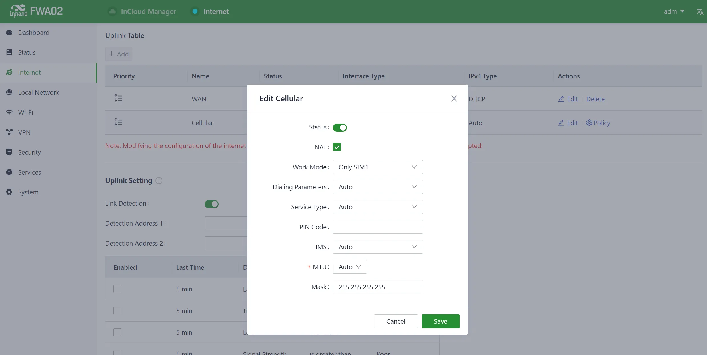 Configure the APN parameters