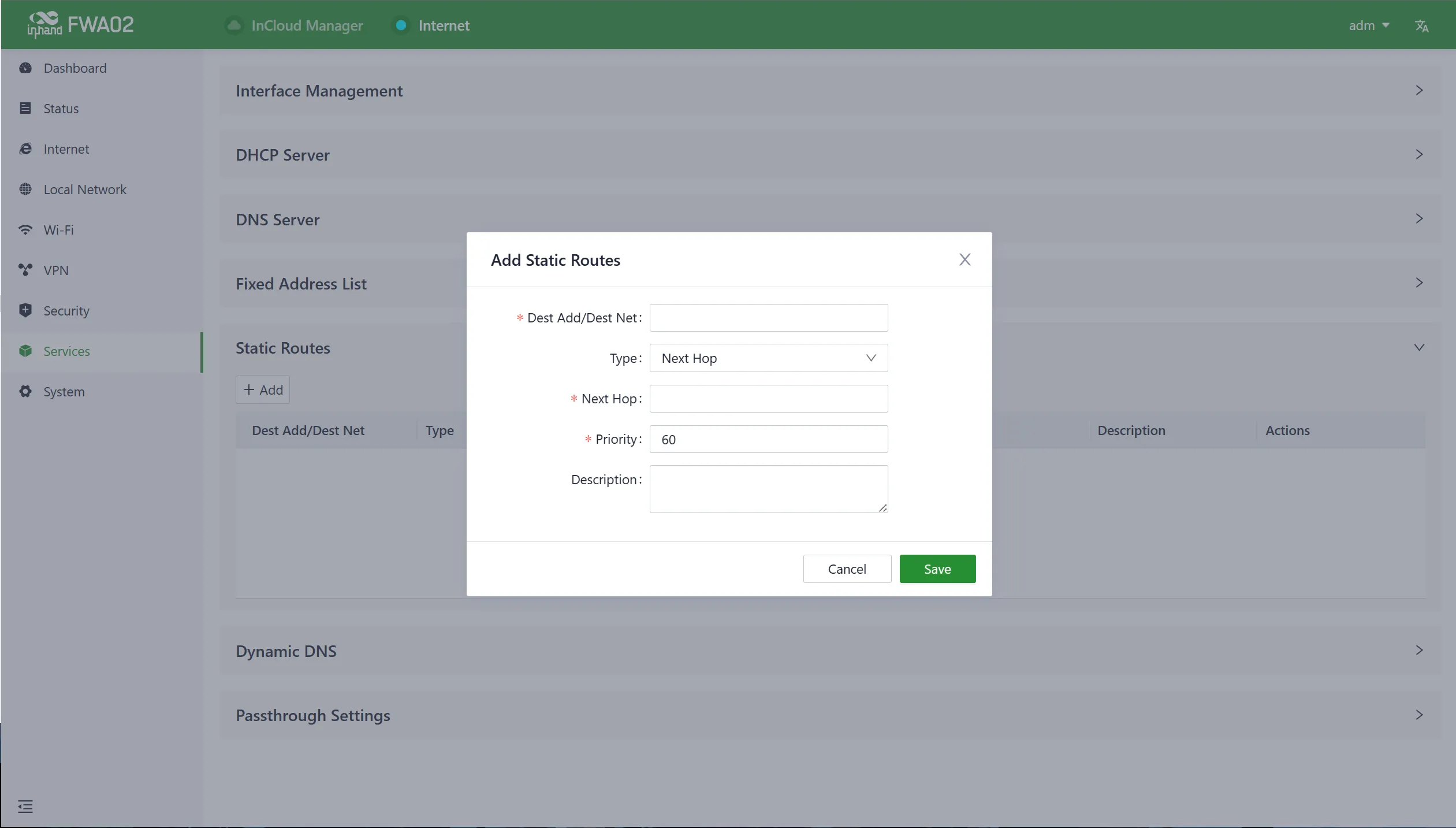 Static routes interface