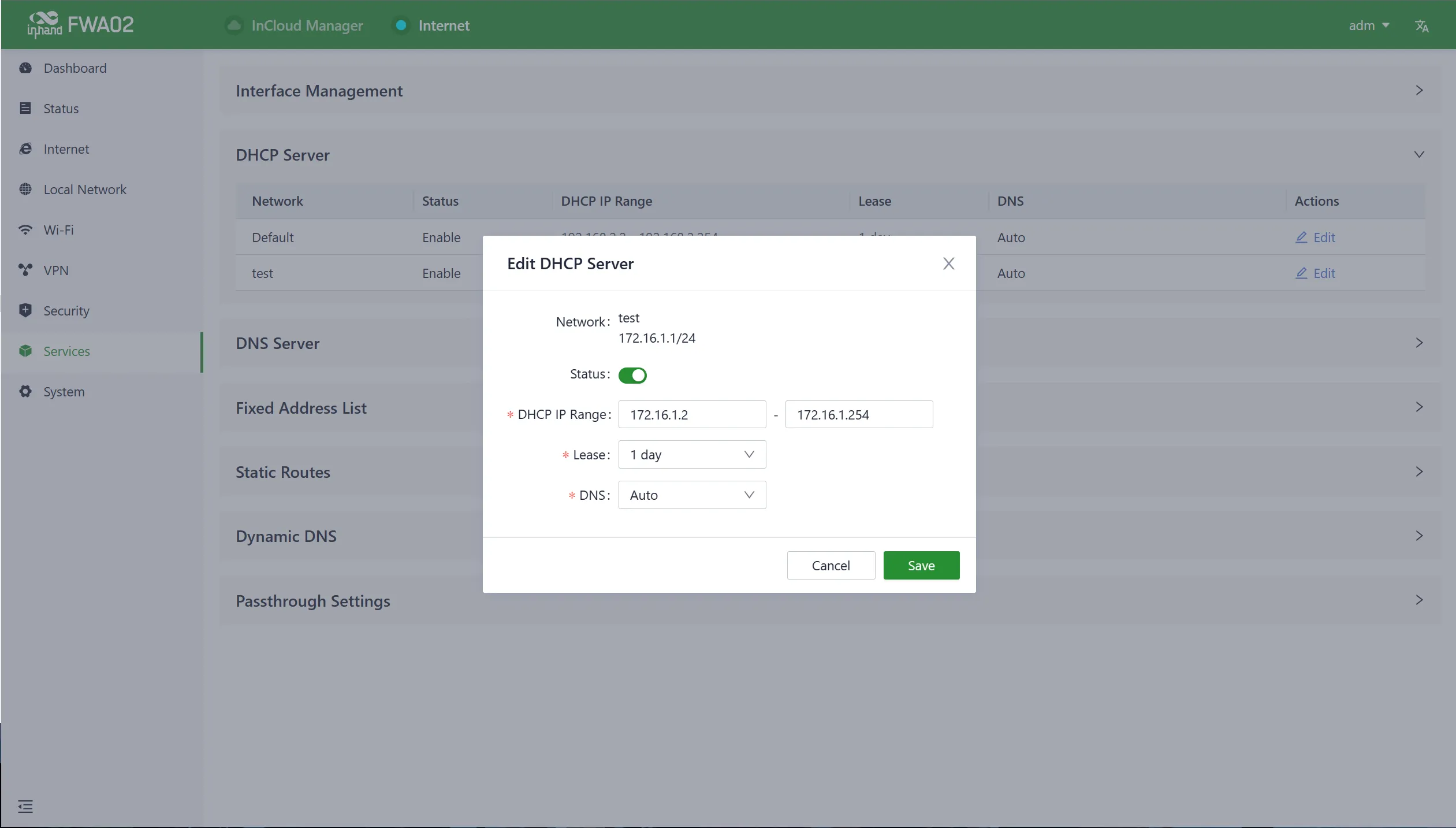 Edit the DHCP server