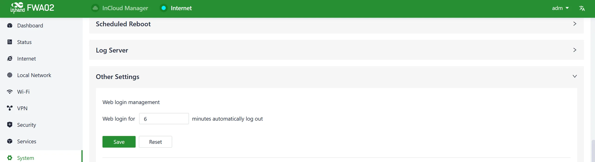Set the web page logout time