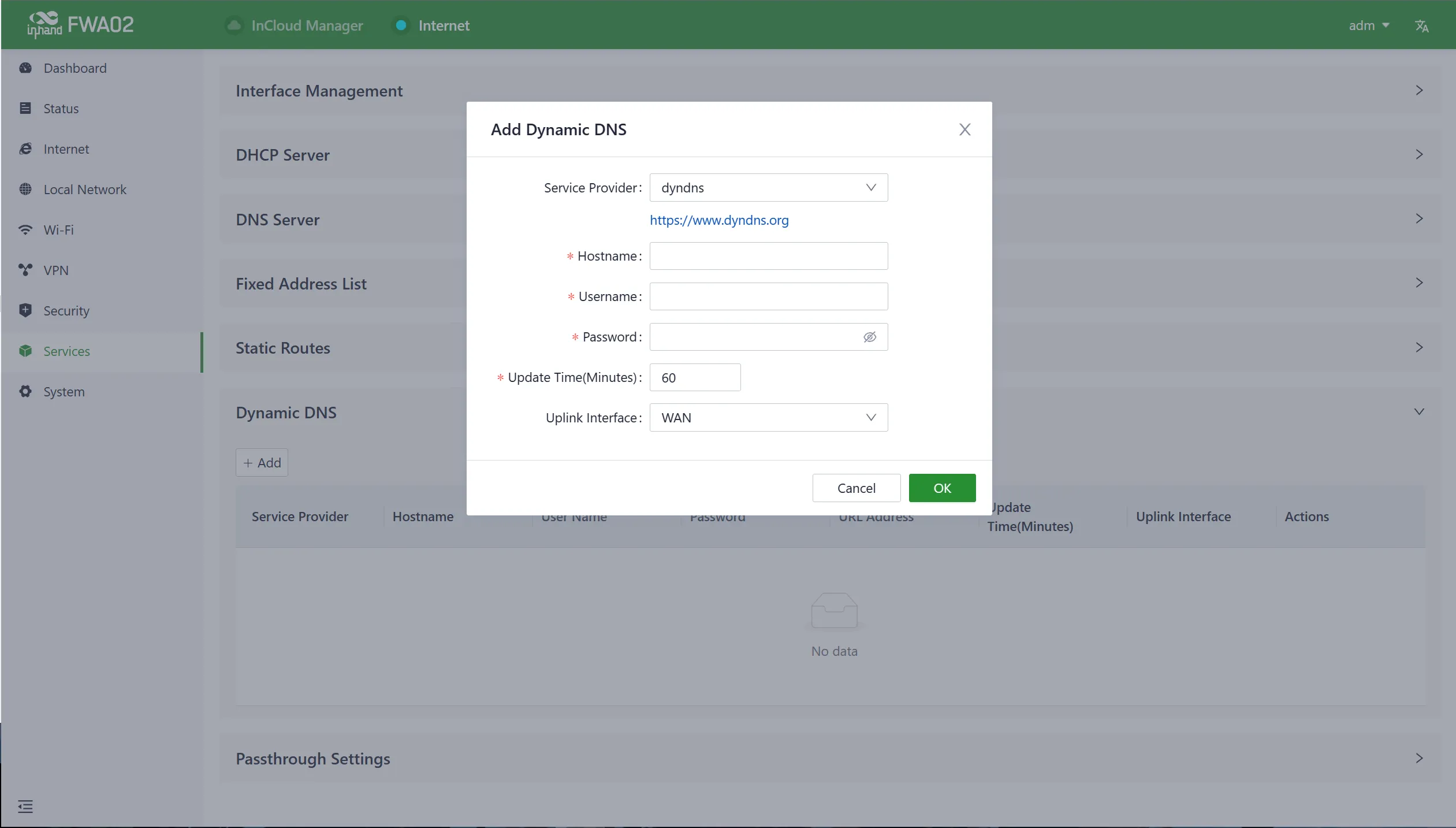 Set the dynamic DNS address