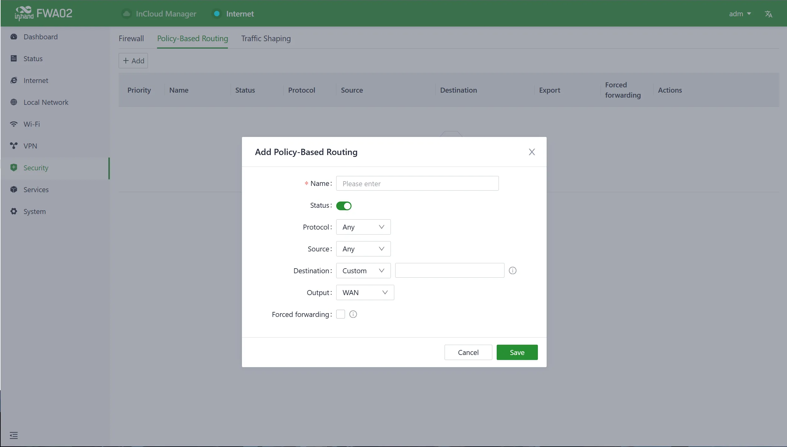 Add a policy-based routing