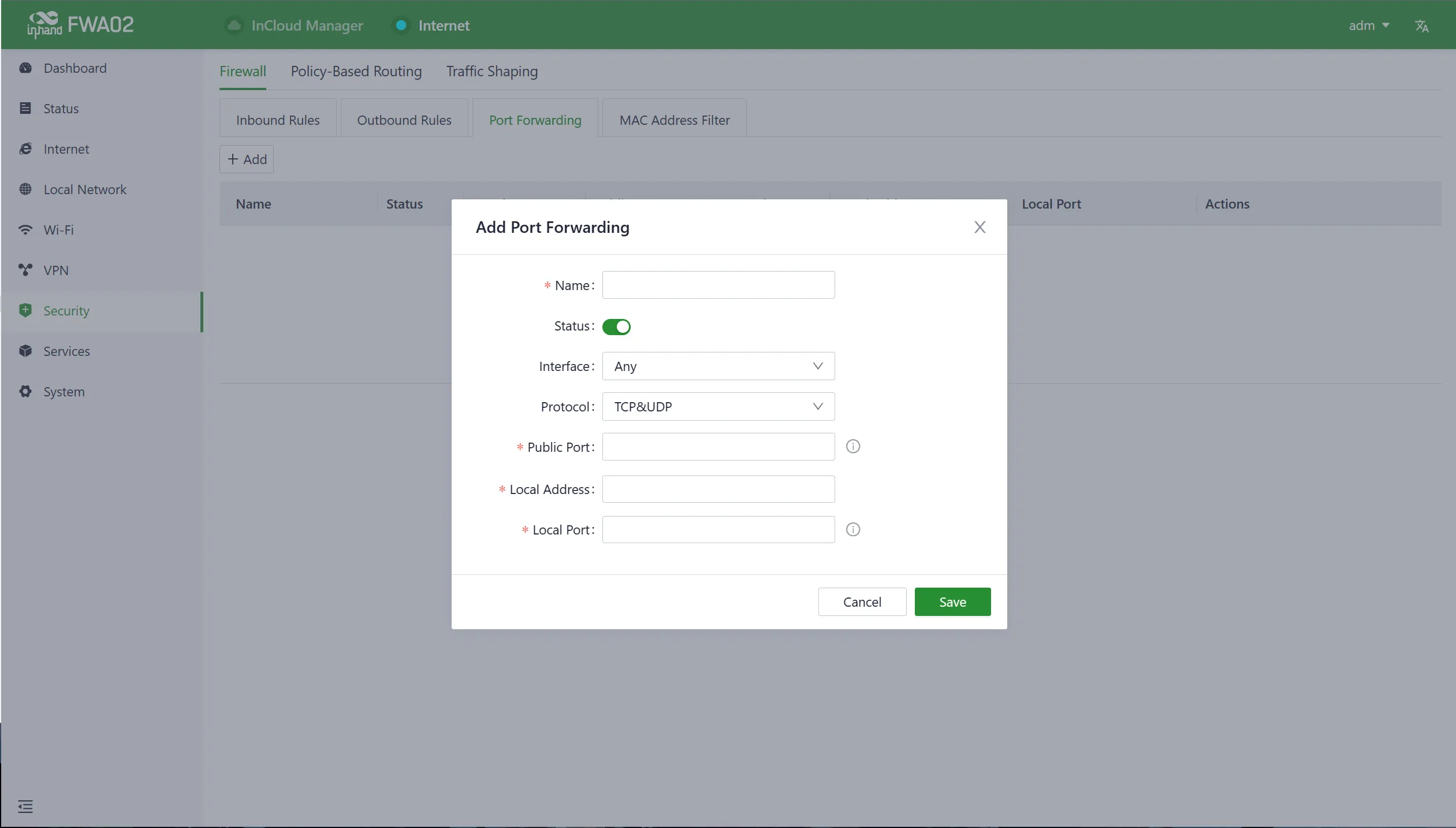 Add a port forwarding rule
