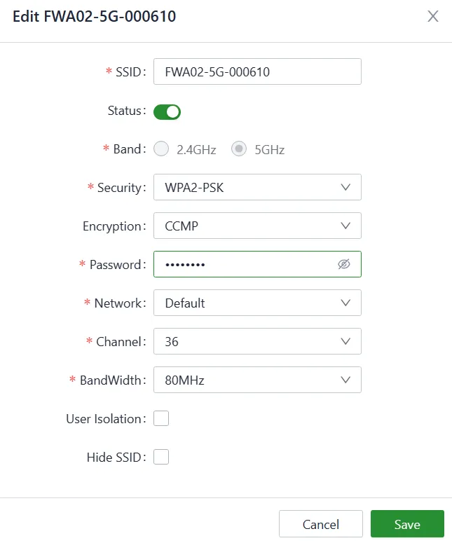 Set the SSID's parameters