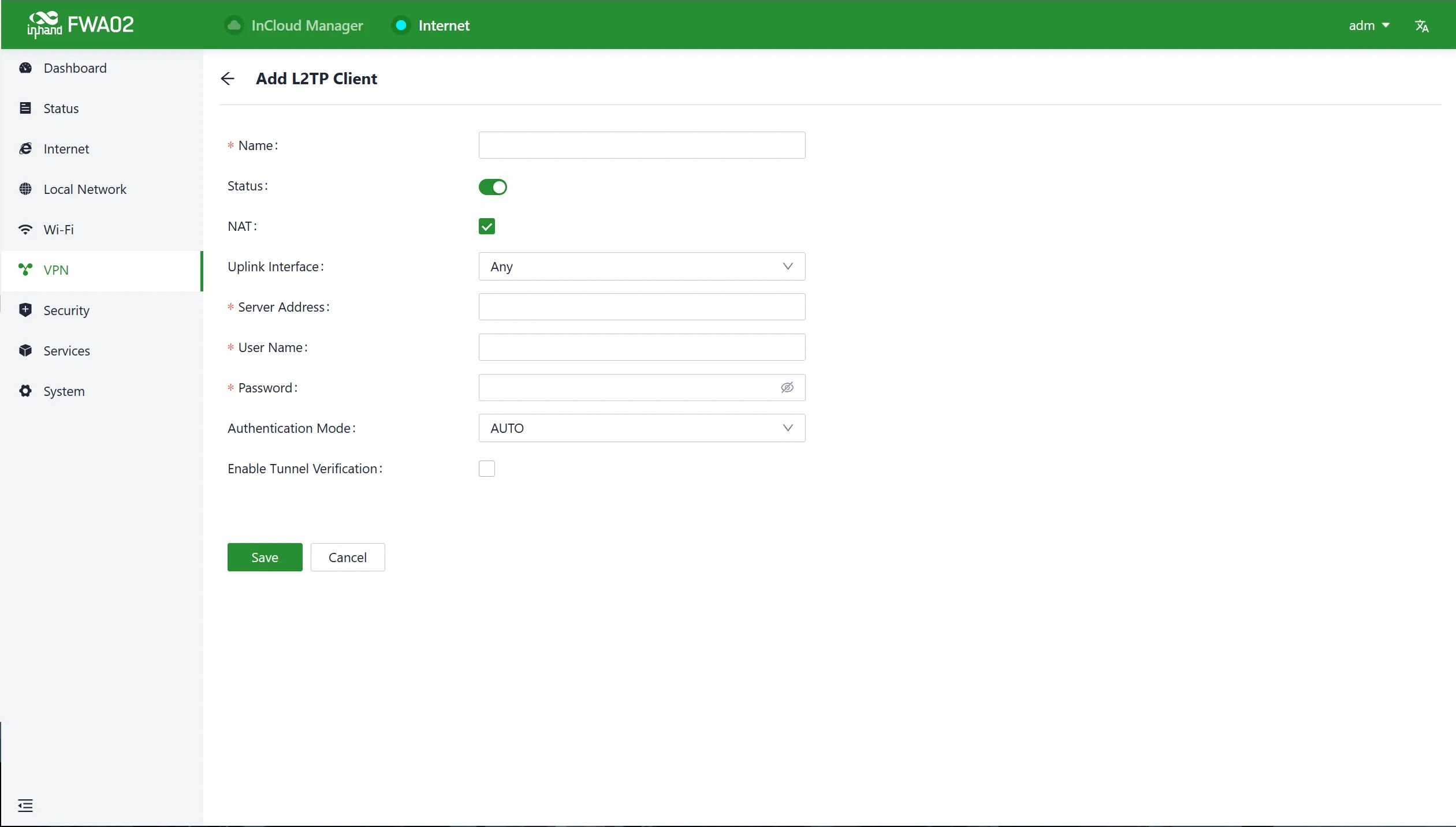 L2TP VPN client interface