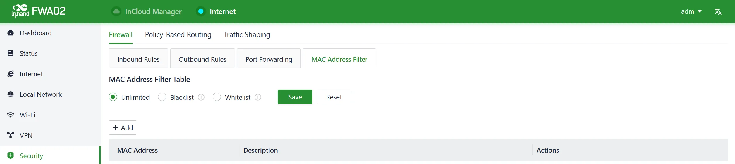 Set the MAC address filter rule