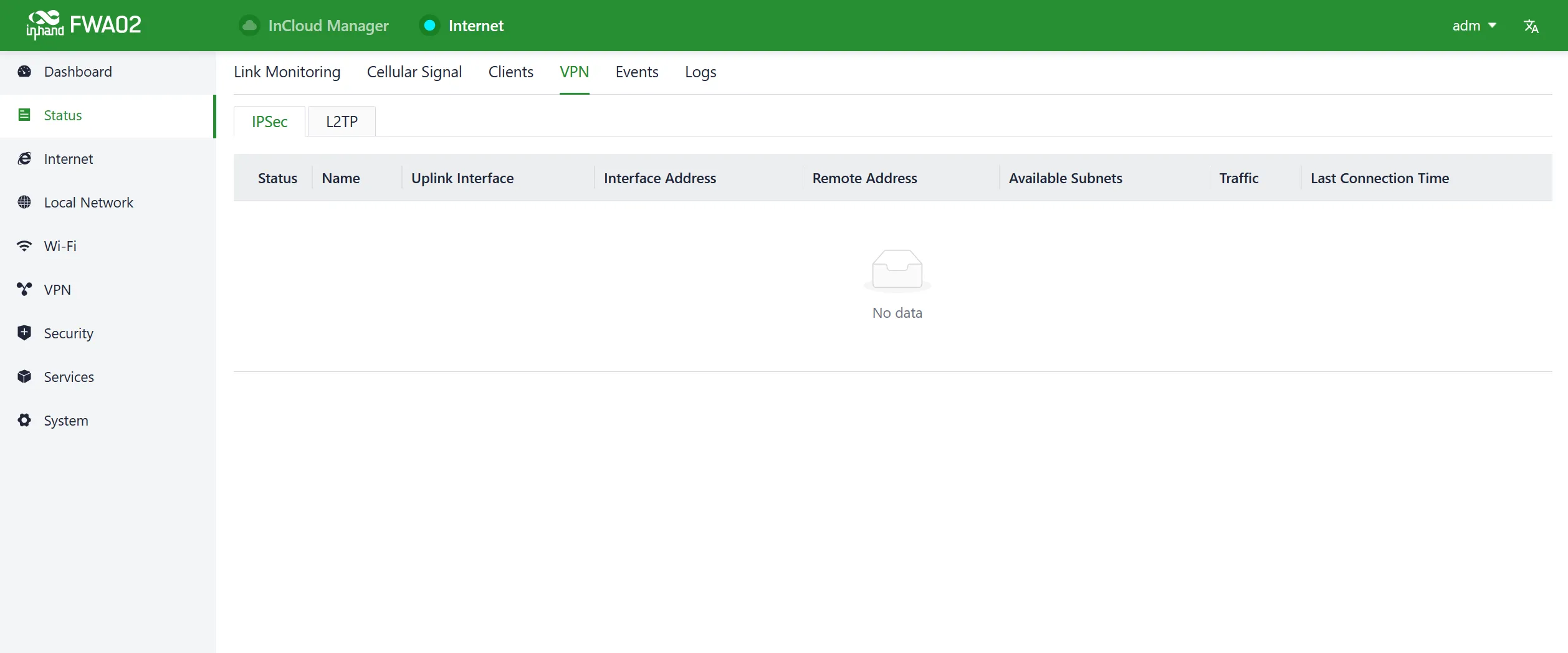 VPN status panel