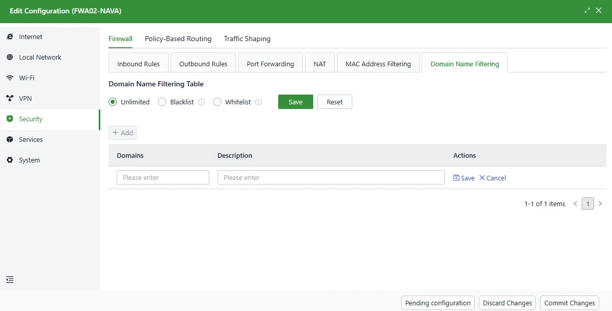 Add a domain name filter rule