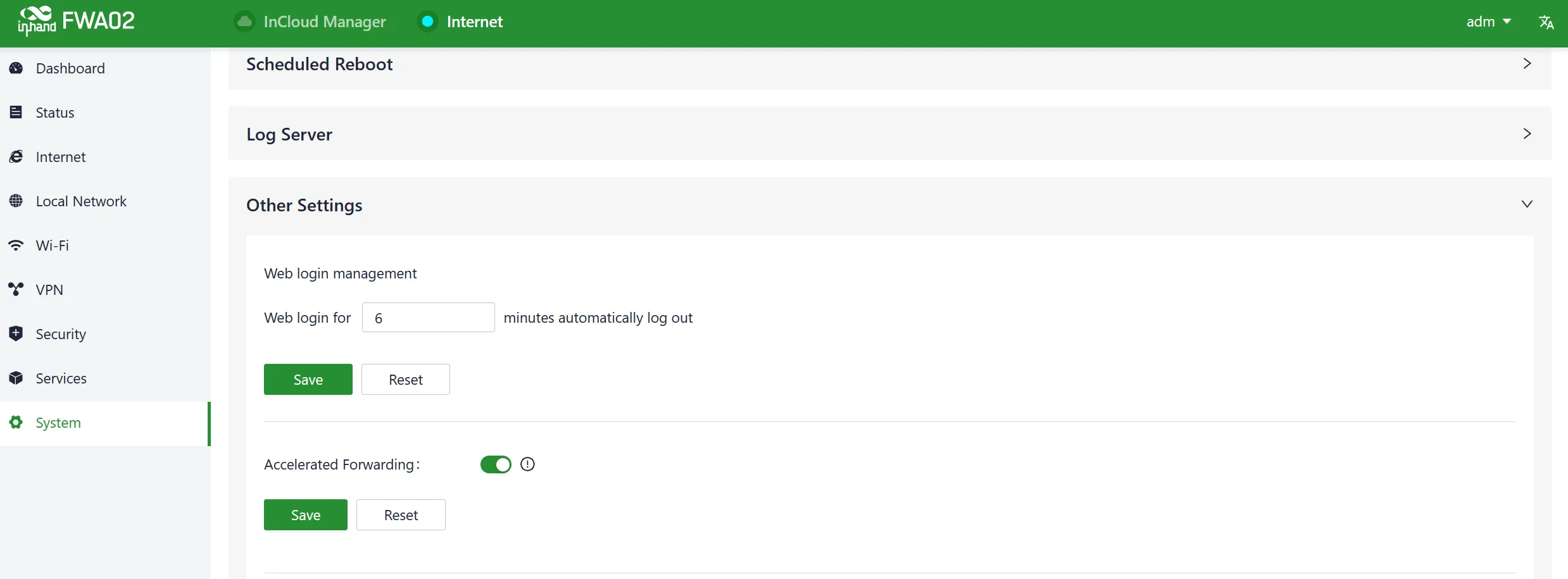 Enable the accelerated forwarding