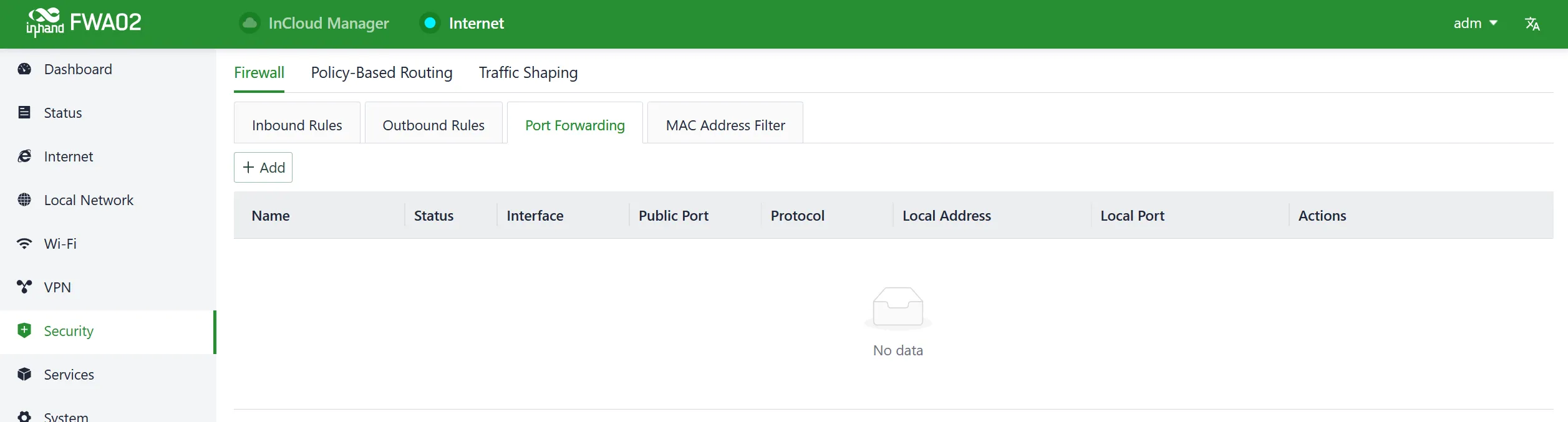 Set the port forwarding rules