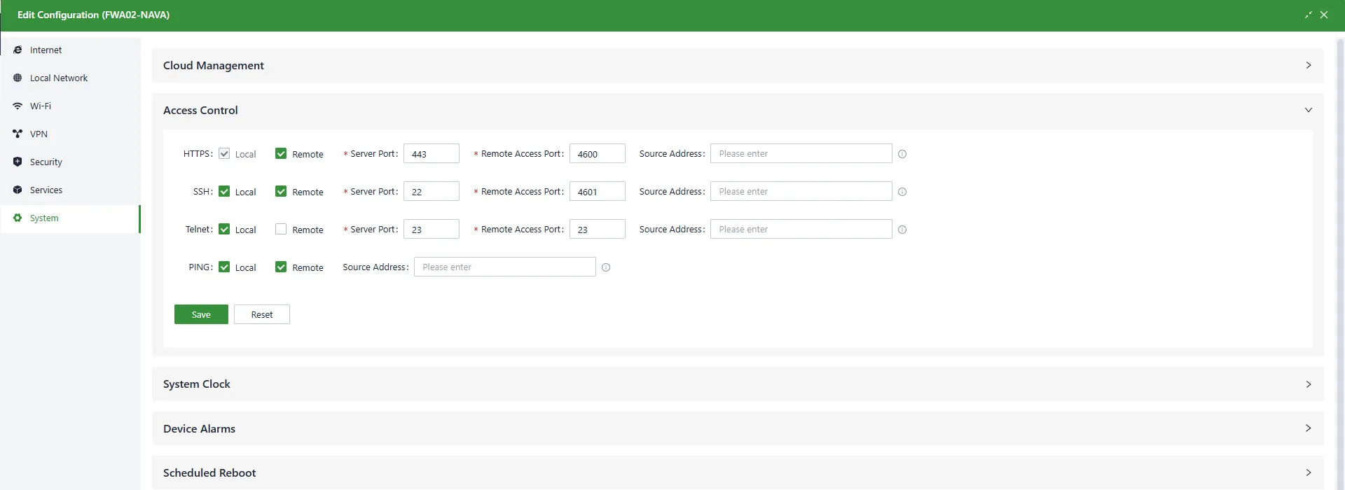 Configure the remote access control
