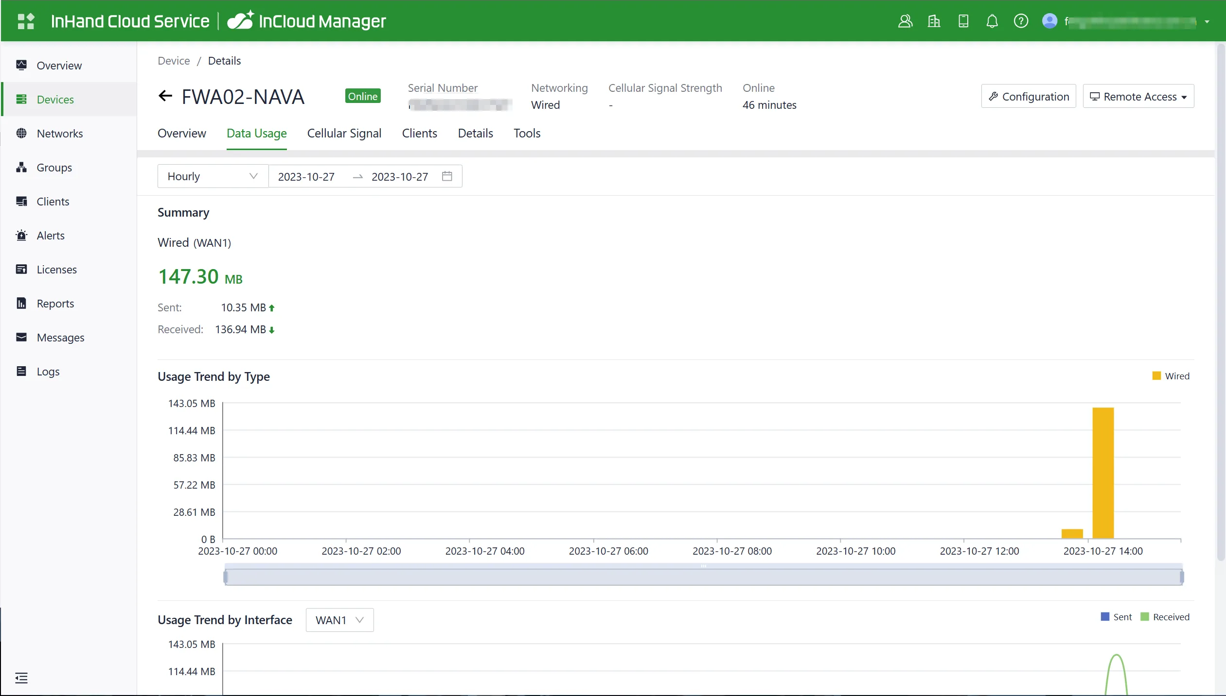 Check the traffic data usage record