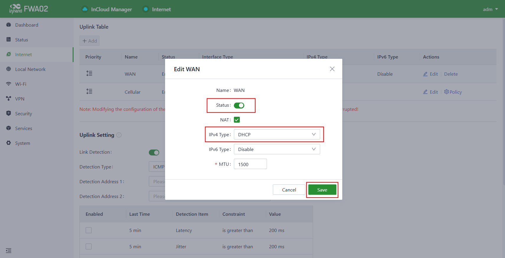 WAN configuration