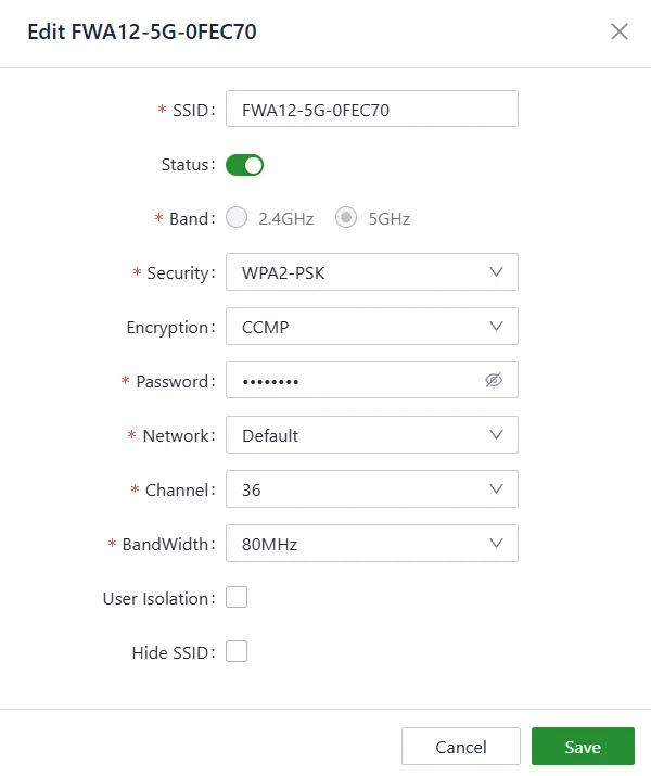 Set the SSID's parameters