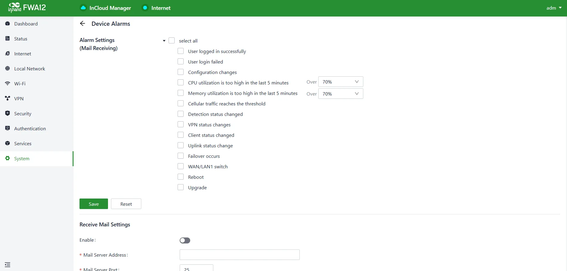 Configure the Device Alarms
