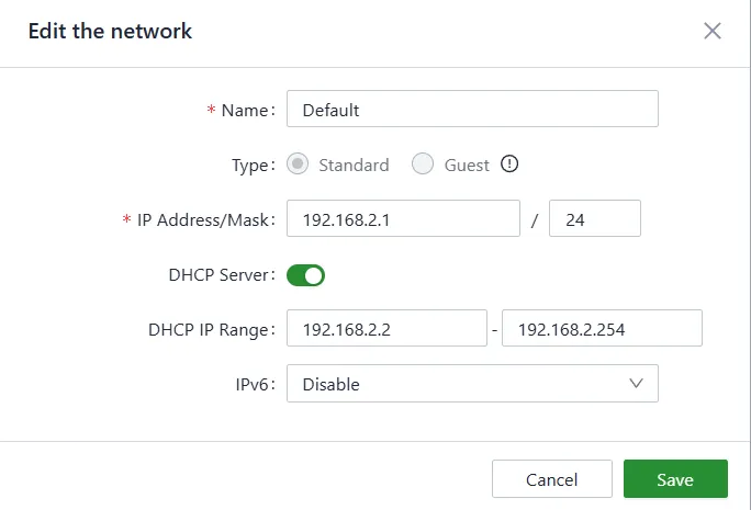 Configure the LAN network parameters