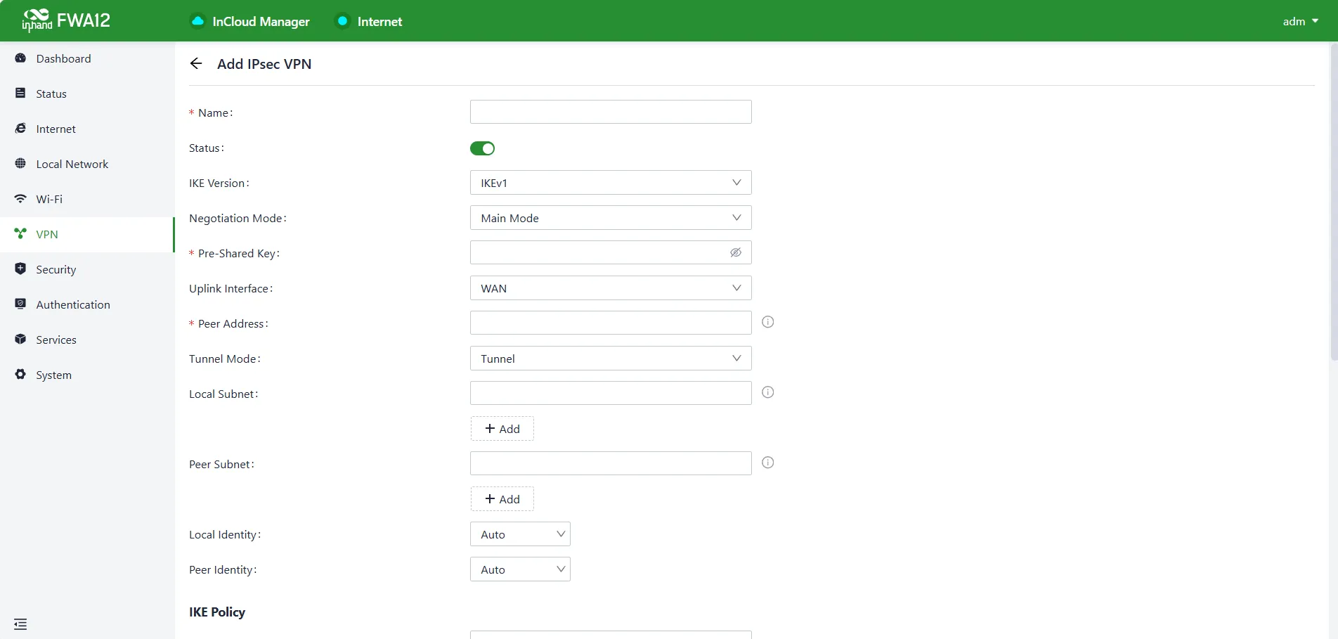 Set the IPSec VPN's parameters