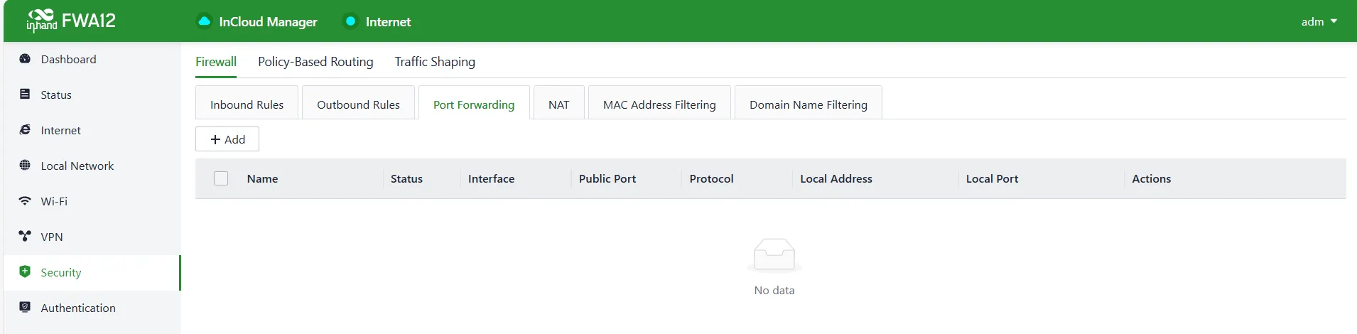 Set the Port Forwarding Rules