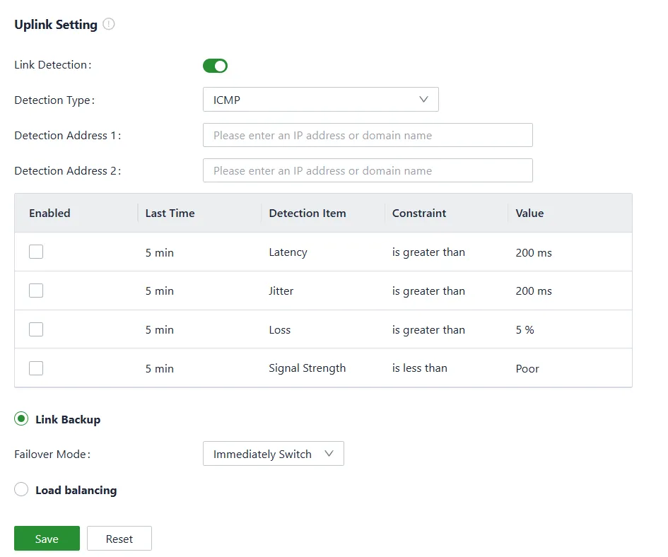 Uplink settings