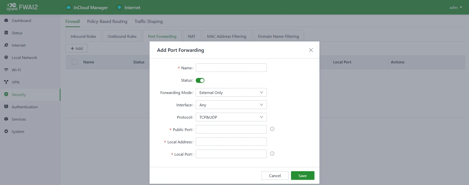 Add a Port Forwarding Rule