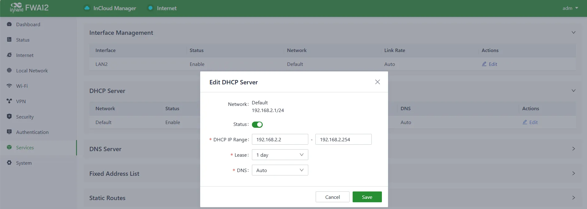 Edit the DHCP Server