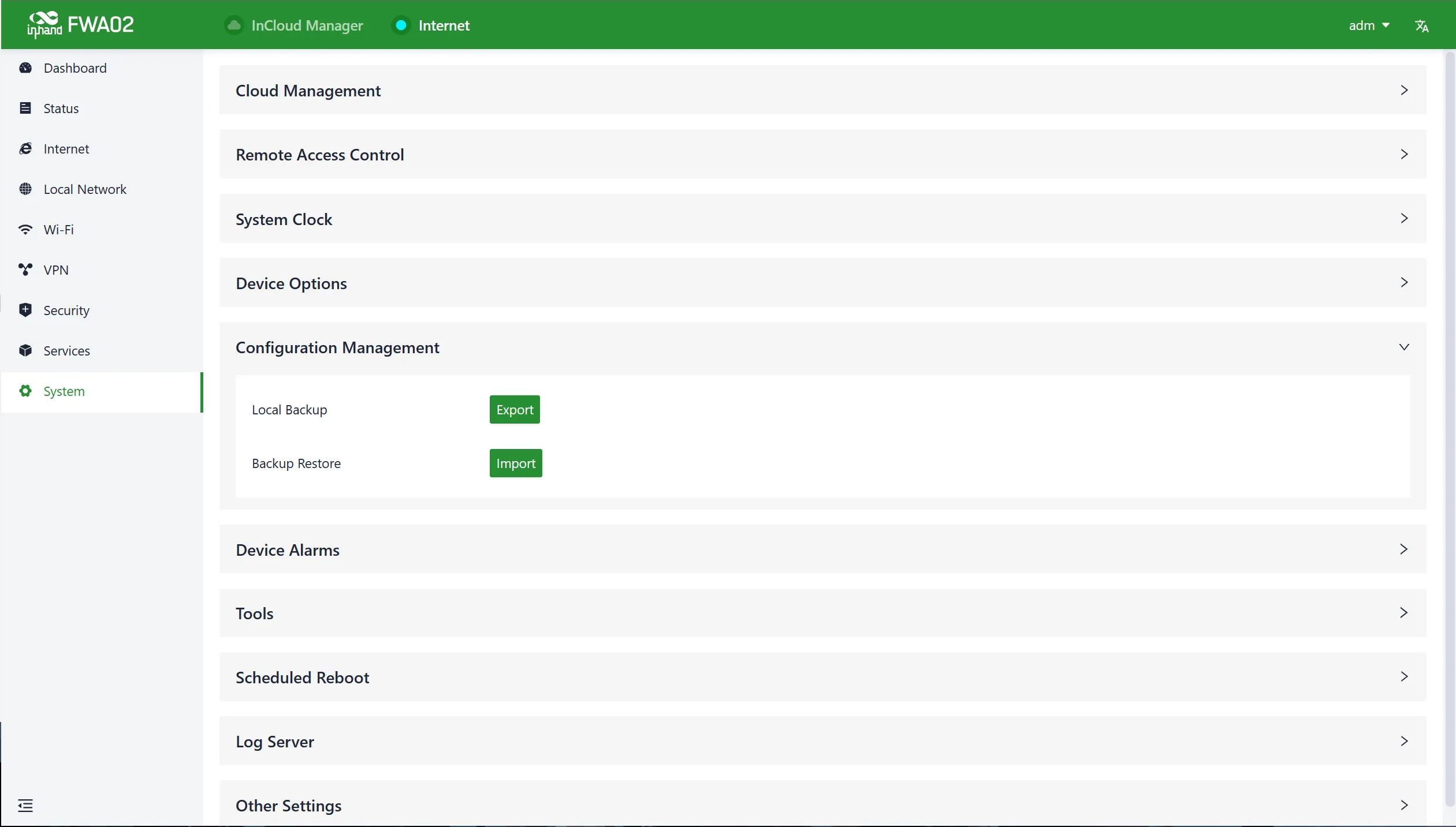 Configuration Management Panel