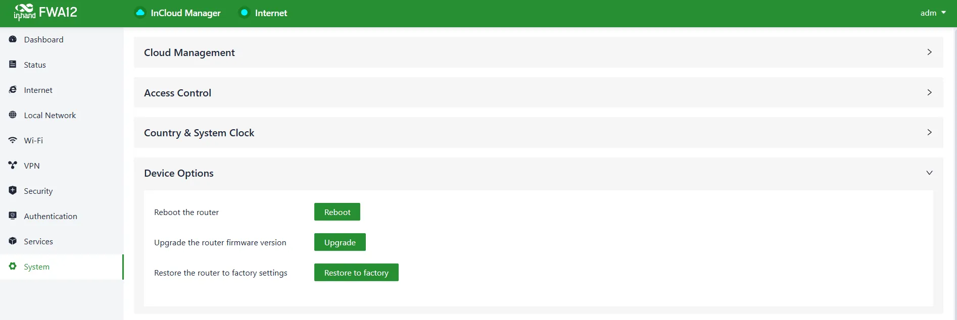 Device Option Panel