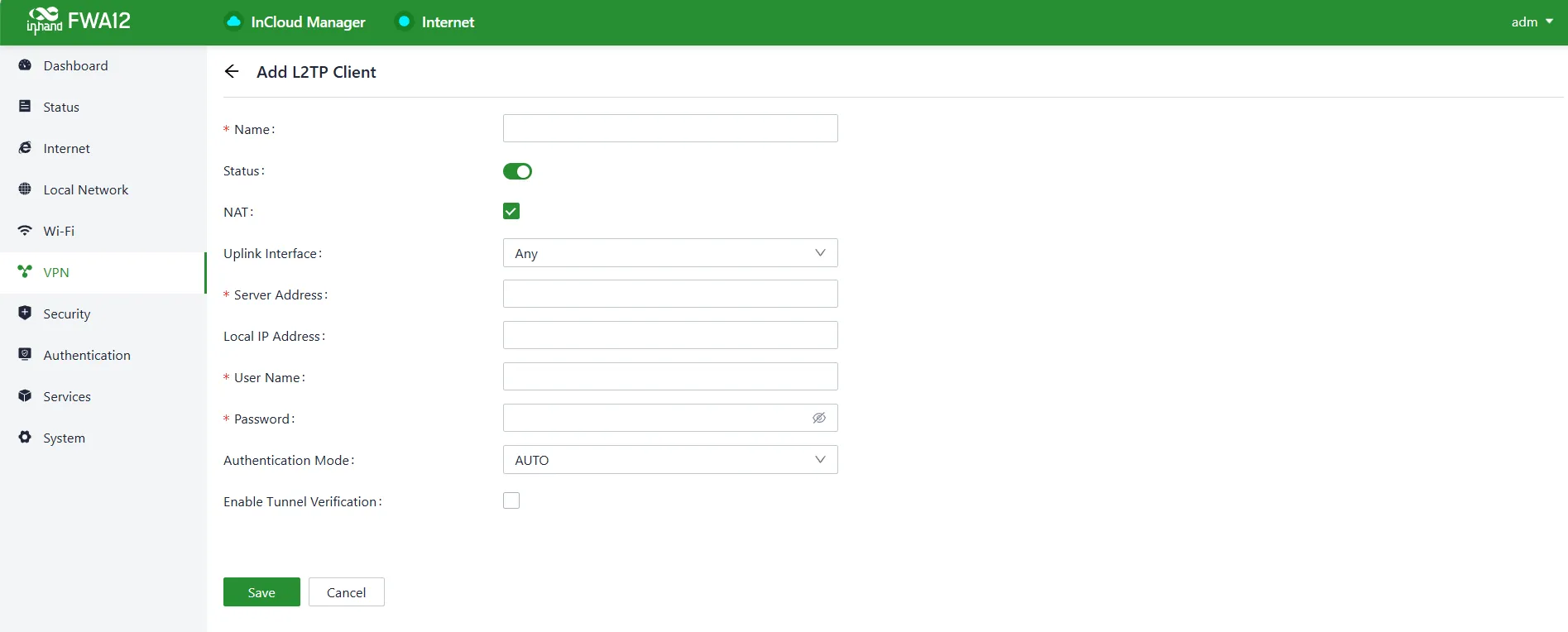 L2TP VPN Client interface