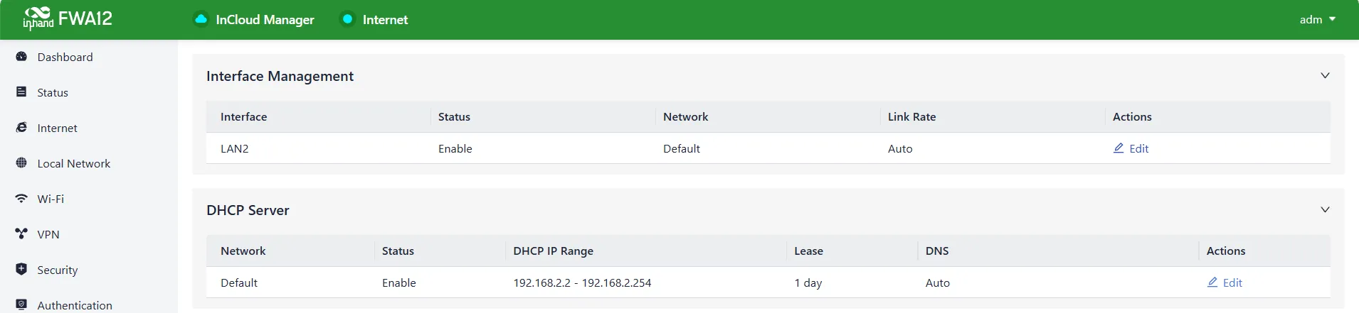 DHCP Server Panel