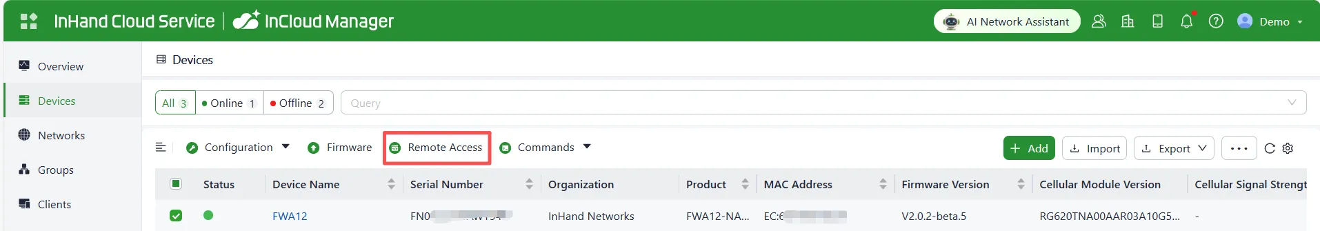 Remote access entry