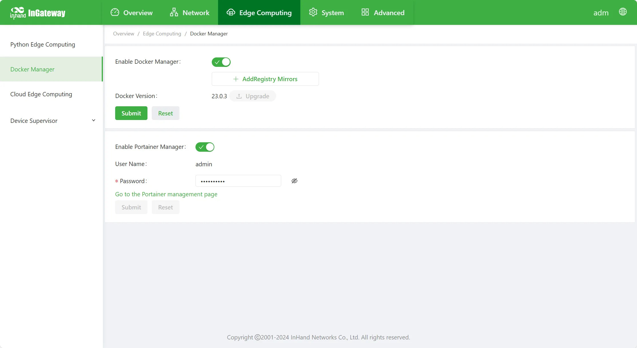 Docker management configuration