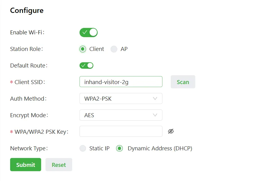 WLAN client configuration