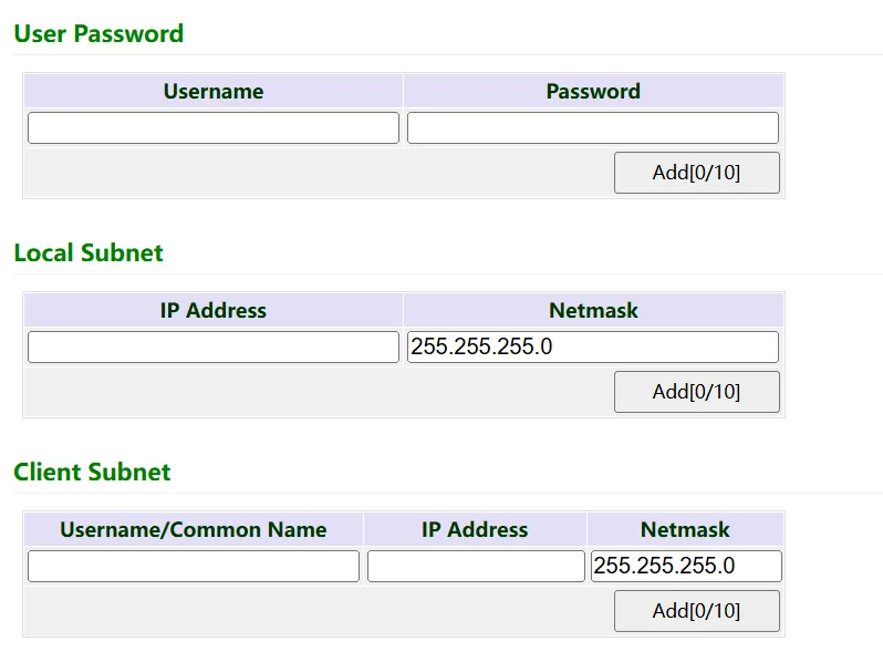 OpenVPN server user and subnet