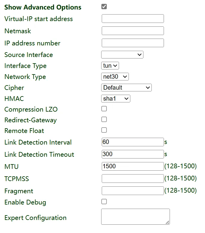 OpenVPN client advanced options